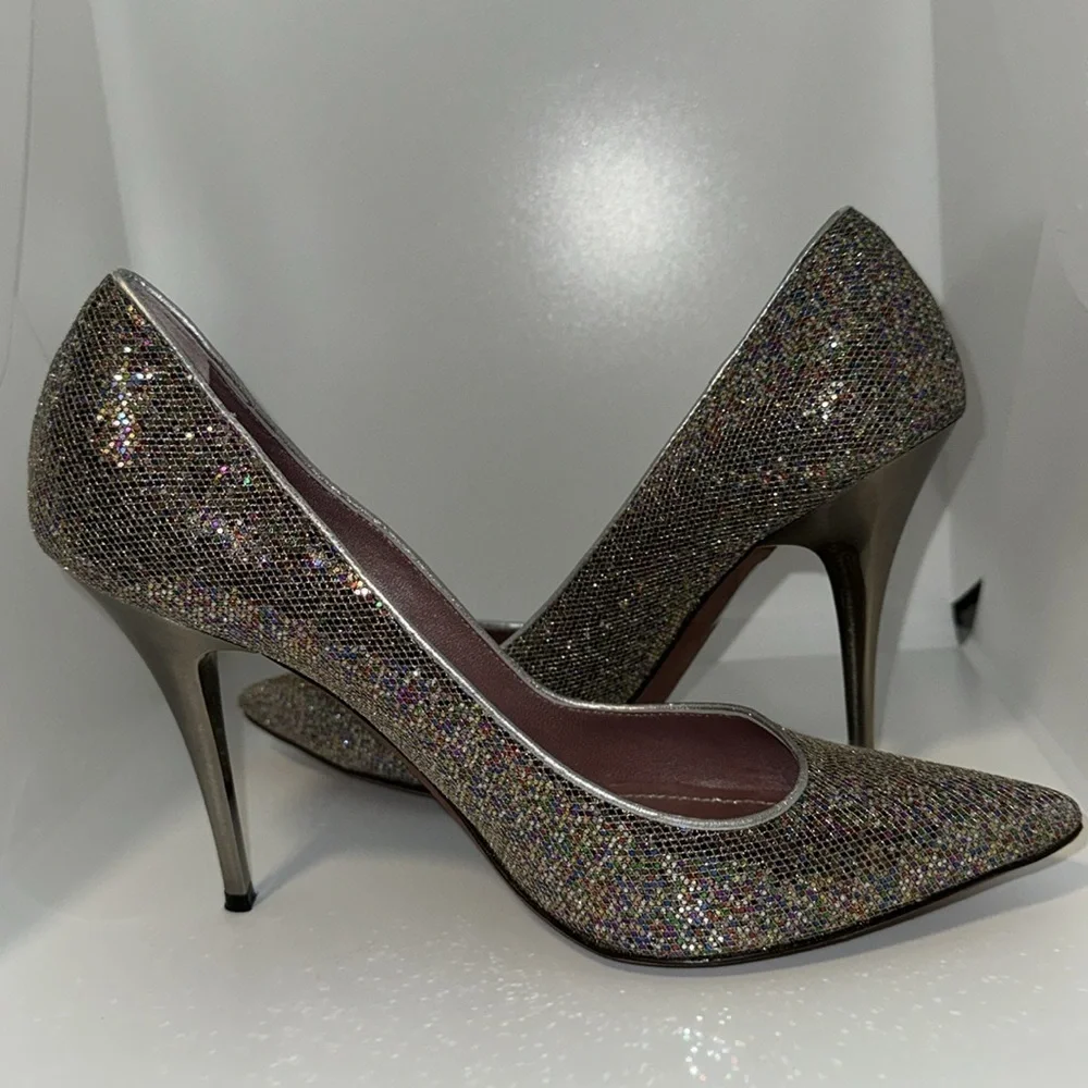 Jean Michel Cazabat Silver Sparkly Disco Ball Stiletto Heels Pumps Women’s 38